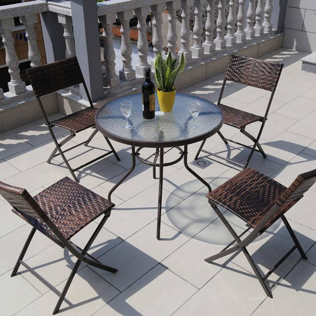 Mesa plegable de 5 piezas para comedor de patio de ratán, mesa y silla plegables, juego de mesa de comedor de bistró con tablero cuadrado de plástico y madera, muebles de exterior (color: estilo 1)