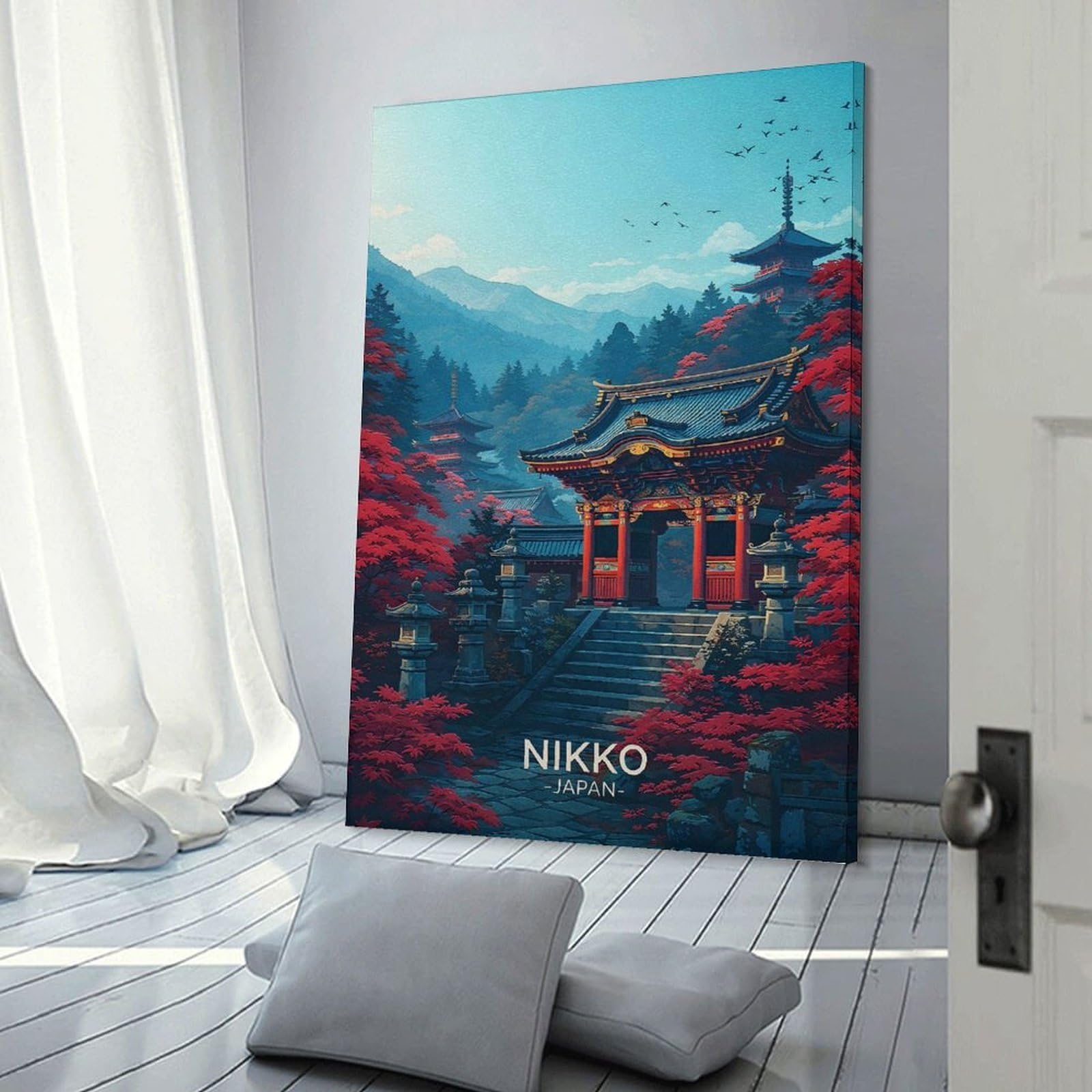 Junmoney Frame-Style-21-1 Nikko Japan Temple Autumn Decorative Wall Artwork, 12X18inch(30X45cm), For Home Lounge, Bedroom Or Reading Nook, Eye Catching Artwork For Blank Walls