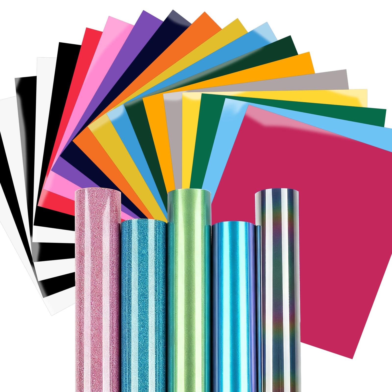 flintronic 24 Pack Adhesive Vinyl Sheets Bundle, 12" x 10" Colors Craft Vinyl for Cricut, Silhouette & All Cutting Machines