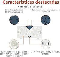 Vista 2 de Yaxa Basics Ventiladores de ventana para el dormitorio del hogar, cabezales dobles, flujo de aire de refrigeración, escape, panel lateral