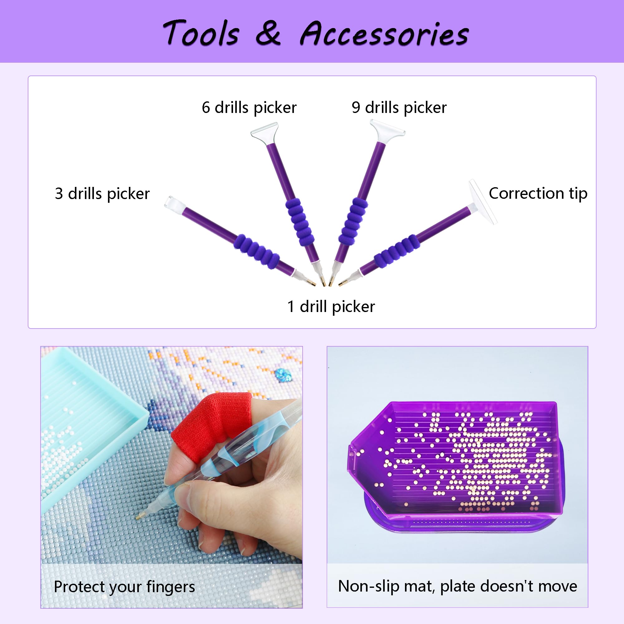 Fokenzary Contenitori per pittura con diamanti, 60 scomparti, kit per pittura con diamanti, accessori e strumenti portatili (violet-lite)