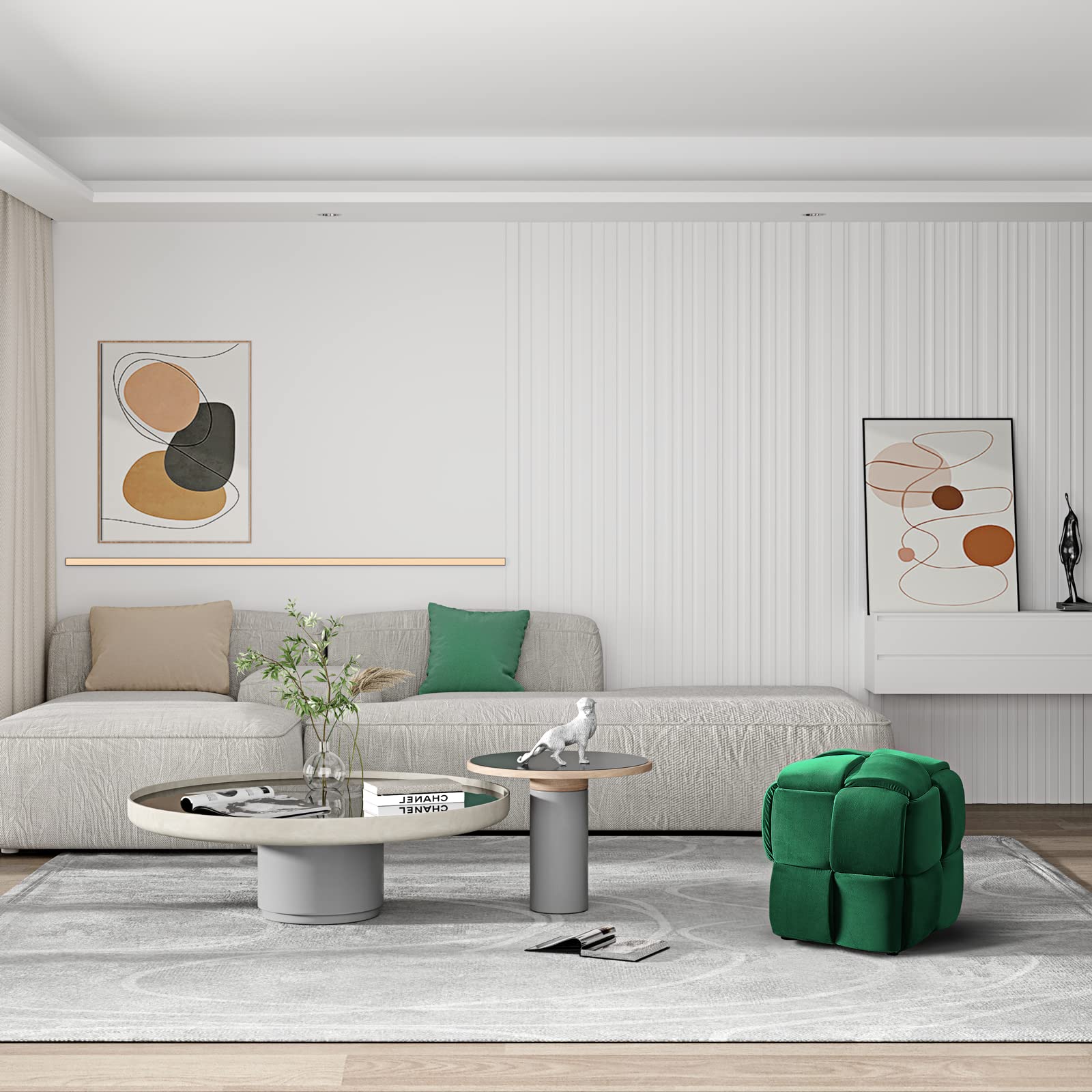 Vesgantti Sitzhocker, Ottomanischer Fußhoker aus Samt, Moderne Sitztruhe für Wohnzimmer, Schlafzimmer, Eingangsbereich, 43 x 43 x 46 cm, Max. Belastbarkeit 140 kg, KIVIK Serie