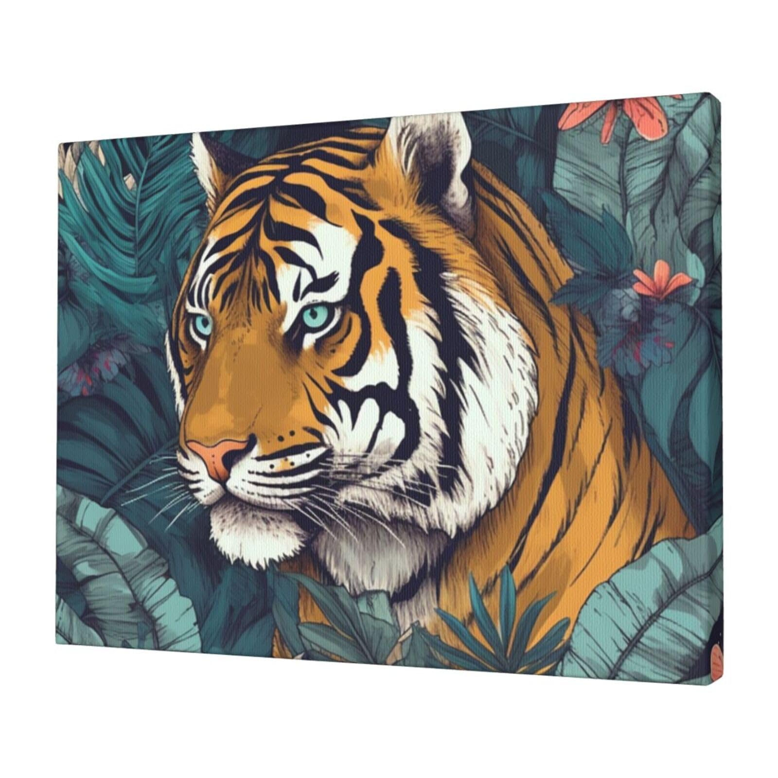 FodPand Canvas Wall Art for Living Room Wall Decor 12"x16" Modern Artwork Painting Pictures Hanging Canvas Prints Tropical tiger Aesthetic Wall Art for Bedroom Bathroom Office Wallart Decor