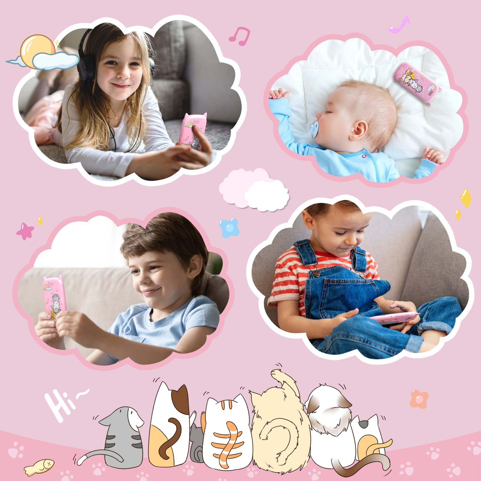 AGPTEK 32GB Reproductor MP3 para Niños, MP3 Bluetooth 5.3, 2.4" Pantalla TFT Reproductor de Música con botón de Reproducción, Volumen, Radio FM, Reloj Despertador, Tarjeta TF de hasta 128G, Rosa