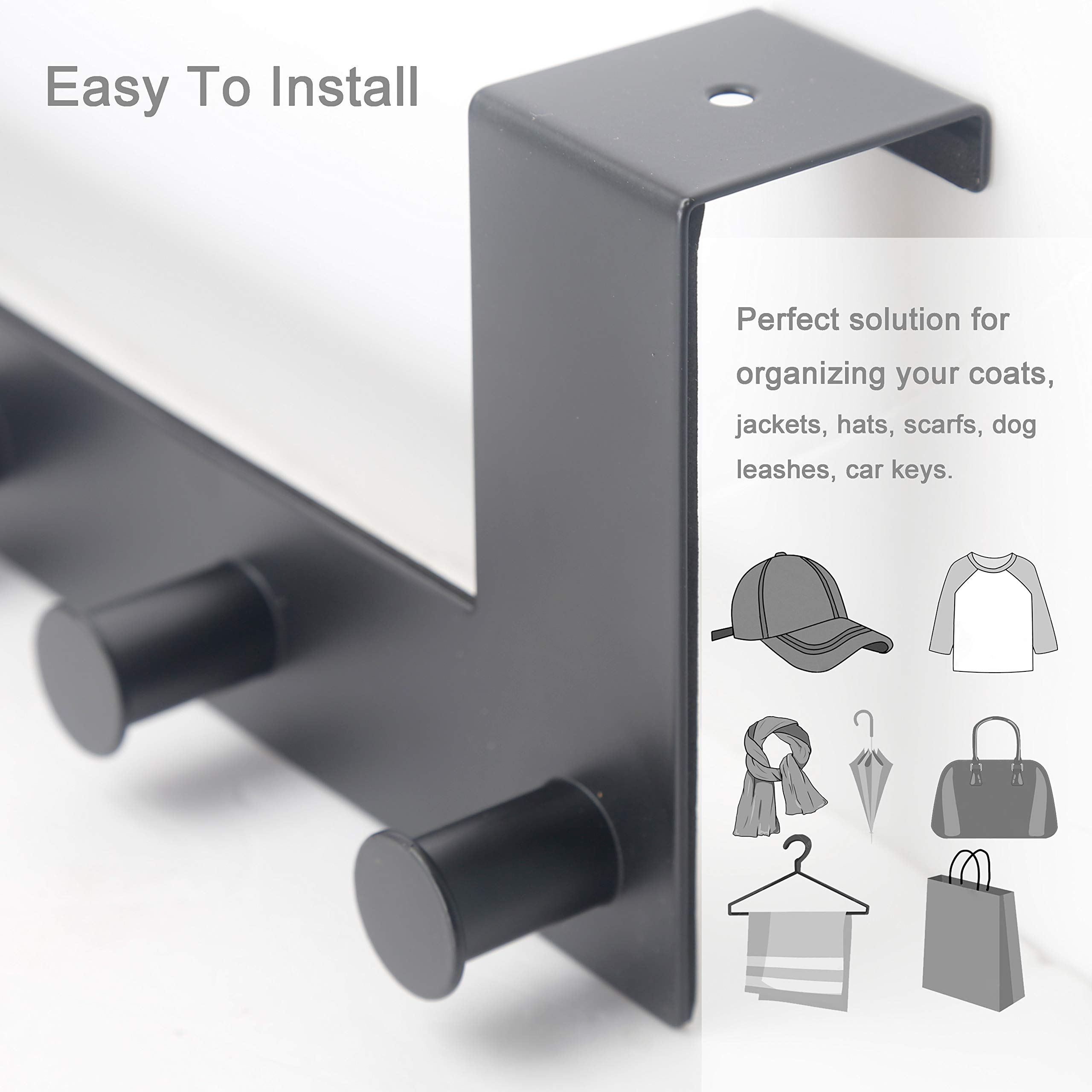 WEBI Over The Door Hooks,Over Door Towel Rack with 6 Peg Hooks for Hanging,Door Coat Hanger Door Coat Rack for Behind Back of Bathroom,Black - Image 4