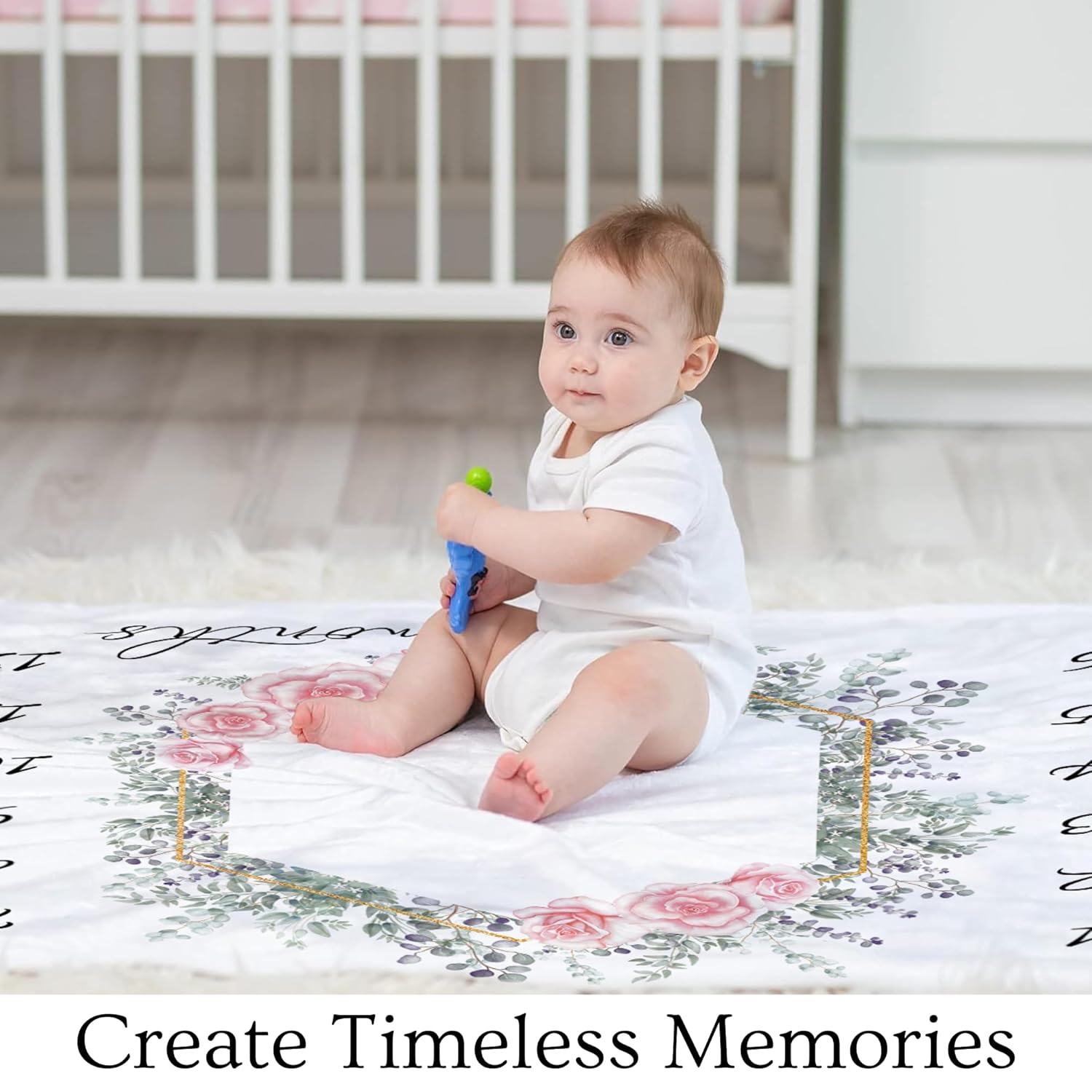 Baby Girl Milestone Blanket – 50x40, Soft Fleece, Eucalyptus & Rose Floral Design, Includes Headband & Wreath, Monthly Growth Chart, Newborn Keepsake & Baby Shower - Image 2