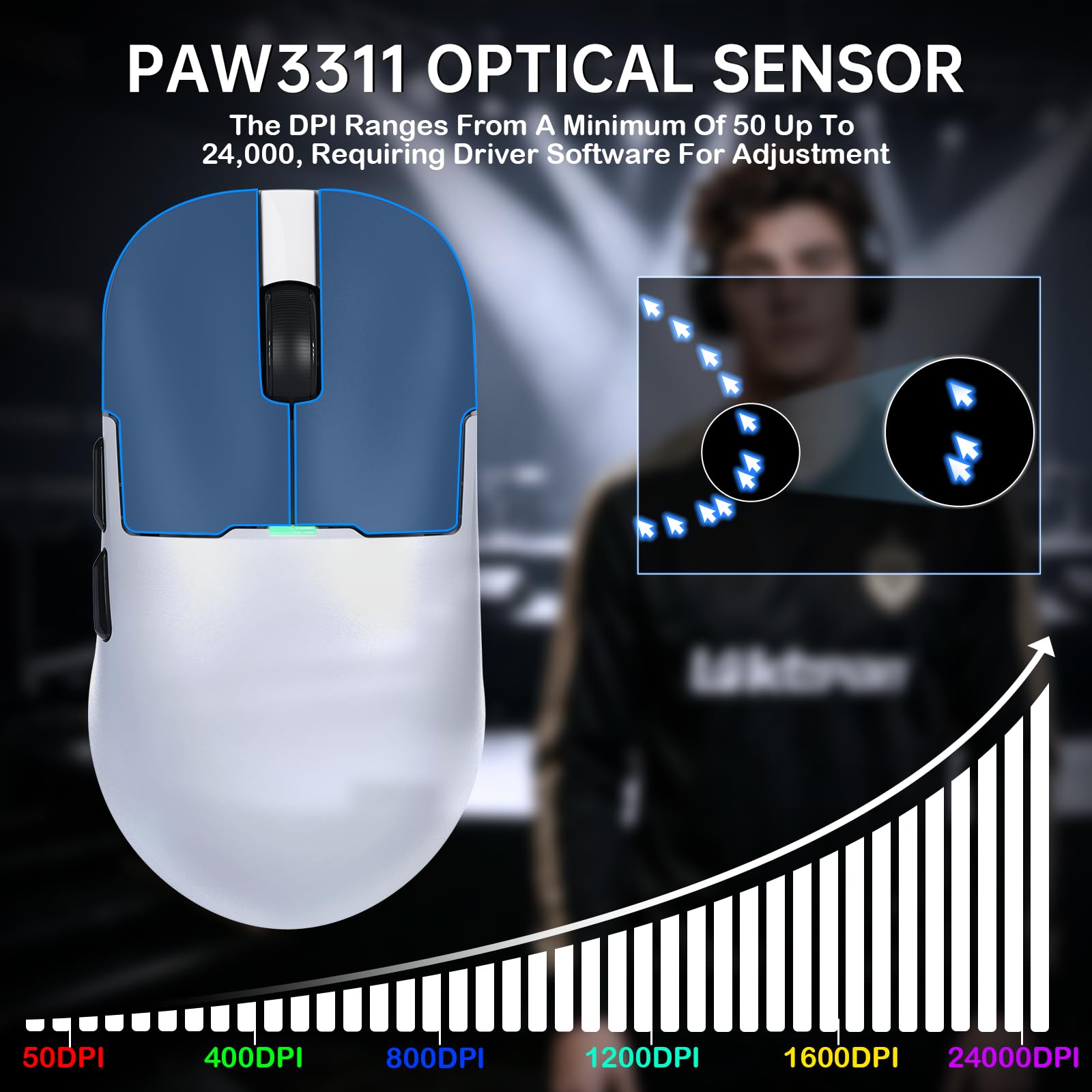 AJAZZ AJ159P Ratón Gaming Inalámbrico Superligero con Base Carga RGB-Blanco | Tri-modo BT/2.4G/USB, Sensor Óptico PixArt PAW3311 de 24000 DPI, Programable Computer Mice, for Office/PC/Mac/Win11