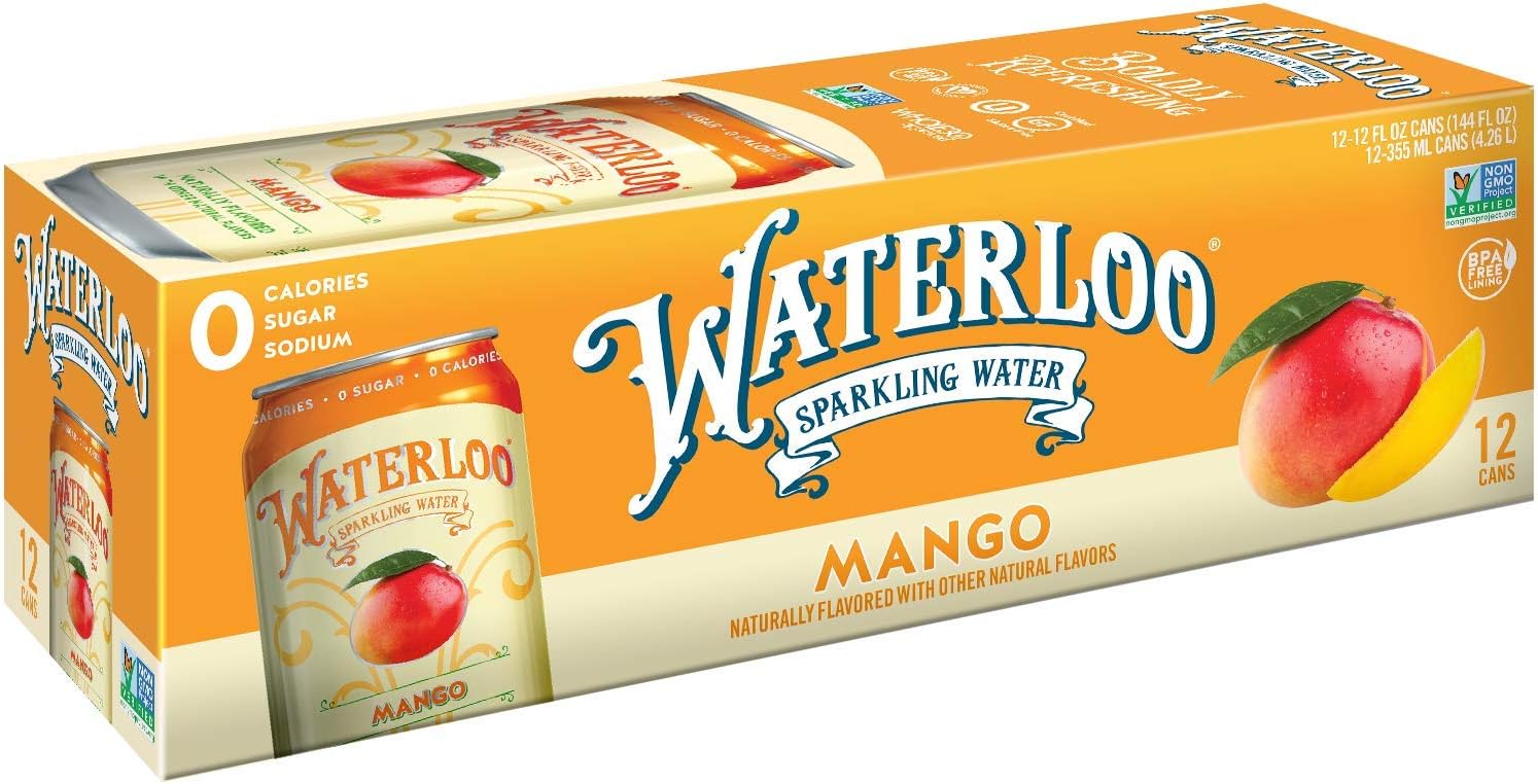 Waterloo Sparkling Water Fruit Flavor 12 Cans, Zero Calorie, Zero Sugar, Zero Sodium, Zero Calories, Naturally Flavored, Mango, 144 Fl Oz