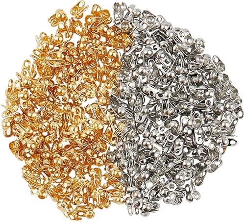 Miniatura 7 de UNICRAFTALE 300 piezas de 2 colores puntas de cuentas de acero inoxidable Calotte extremos abiertos cubiertas de nudo dorado y acero inoxidable,