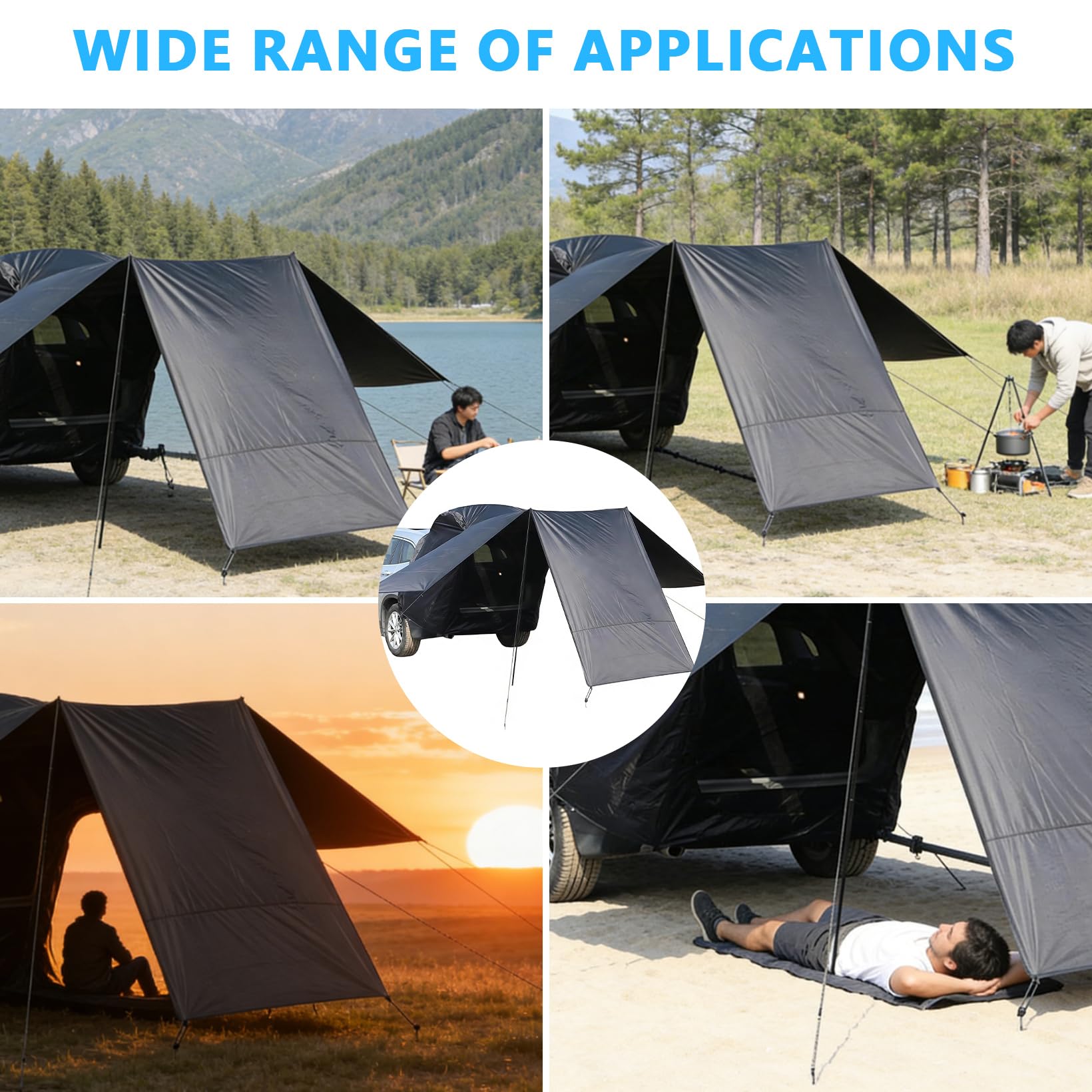 SUV Auto Heckzelt, Campingzelt für 3–5 Personen, Wasserdicht und UV-Schutz Markise, Heckklappenzelt mit Aufbewahrungstasche für Reisen, Camping (150 * 130 * 115cm)