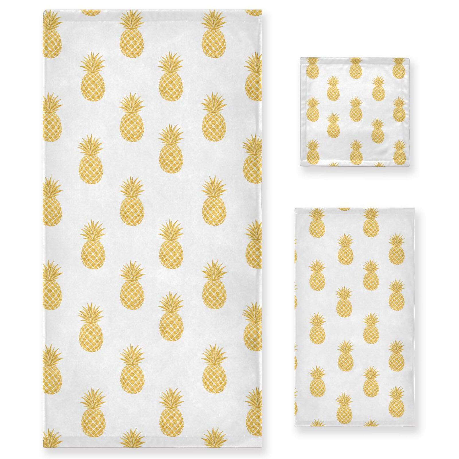 Toallas de baño suaves absorbentes de secado rápido con diseño de piña dorada