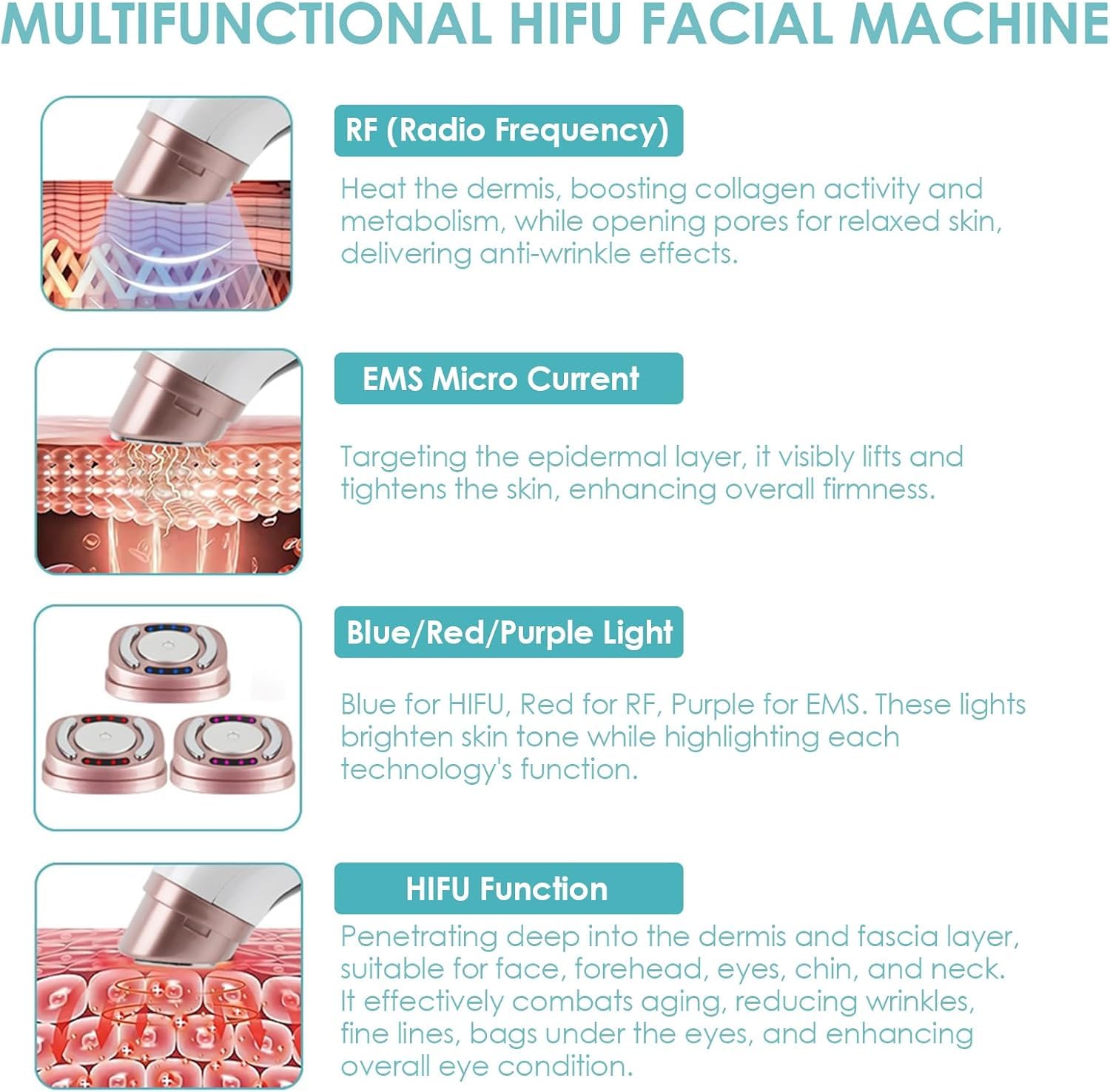 Mini máquina facial HIFU, dispositivo de belleza ultrasónico RF mejorado con tecnología de masaje facial EMS, utilizado para rejuvenecimiento de la piel antiarrugas, levantamiento, reafirmación y