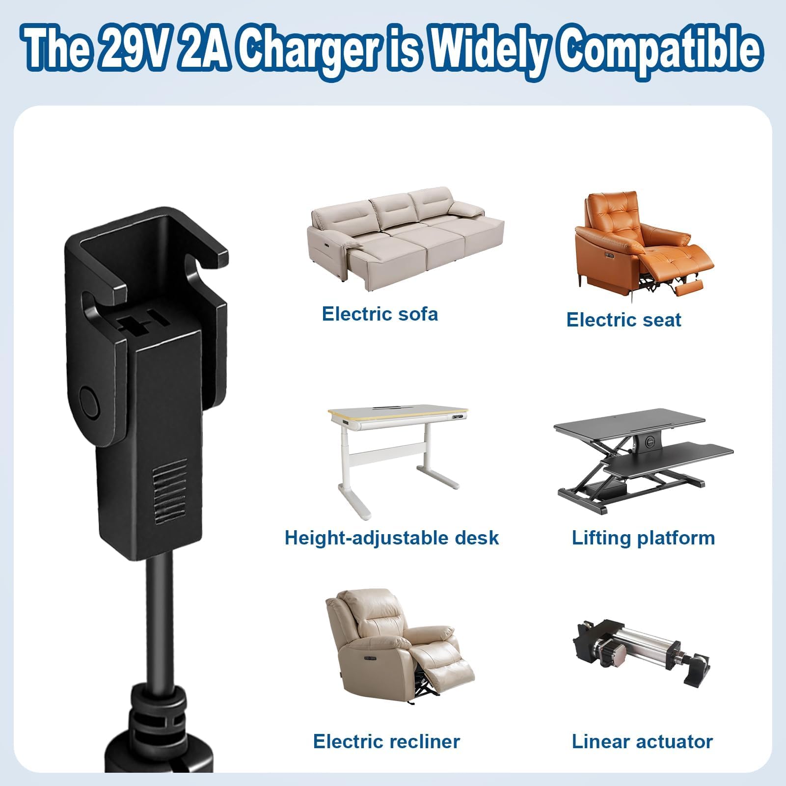 Adaptador Cargador 29V 2A Transformador Reclinable Eléctrico Adaptador de 29V 2A CA/CC Fuente de alimentación de Silla Elevadora para sofá ZBHWX-A290020-A HXY-270V2220A KDDY008B OKIN con Cable — view 2