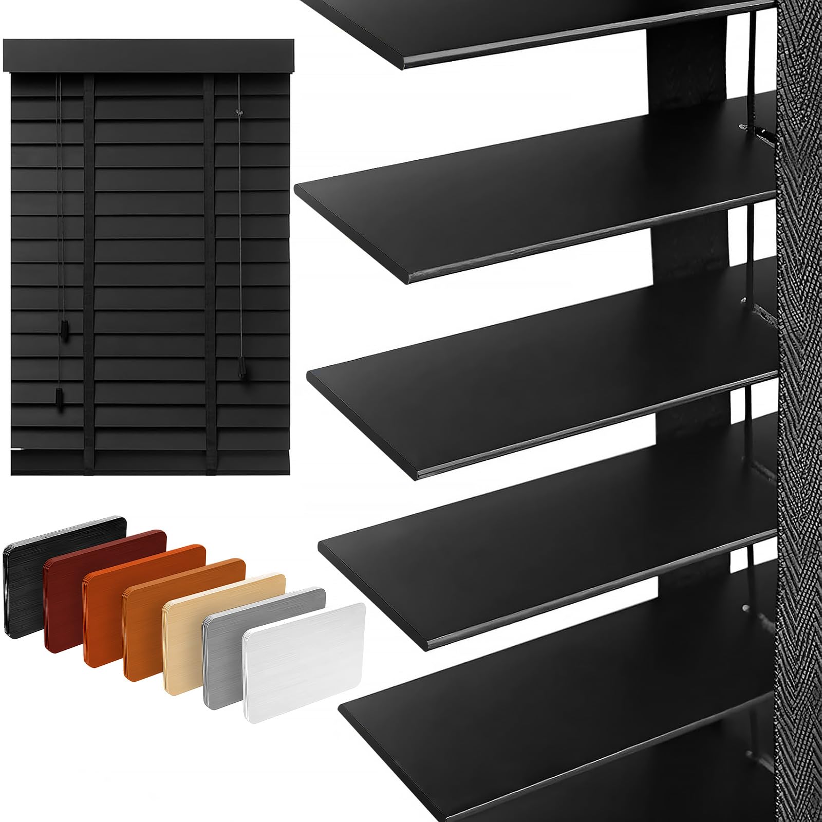 2" Slats Wood Blinds for Indoor Windows: Solid Wooden Blackout Blinds & Shades,Black Out Privacy Horizontal Blinds for Home Bedroom Bathroom Living Room Windows and Doors 37.5" WX48 H Black