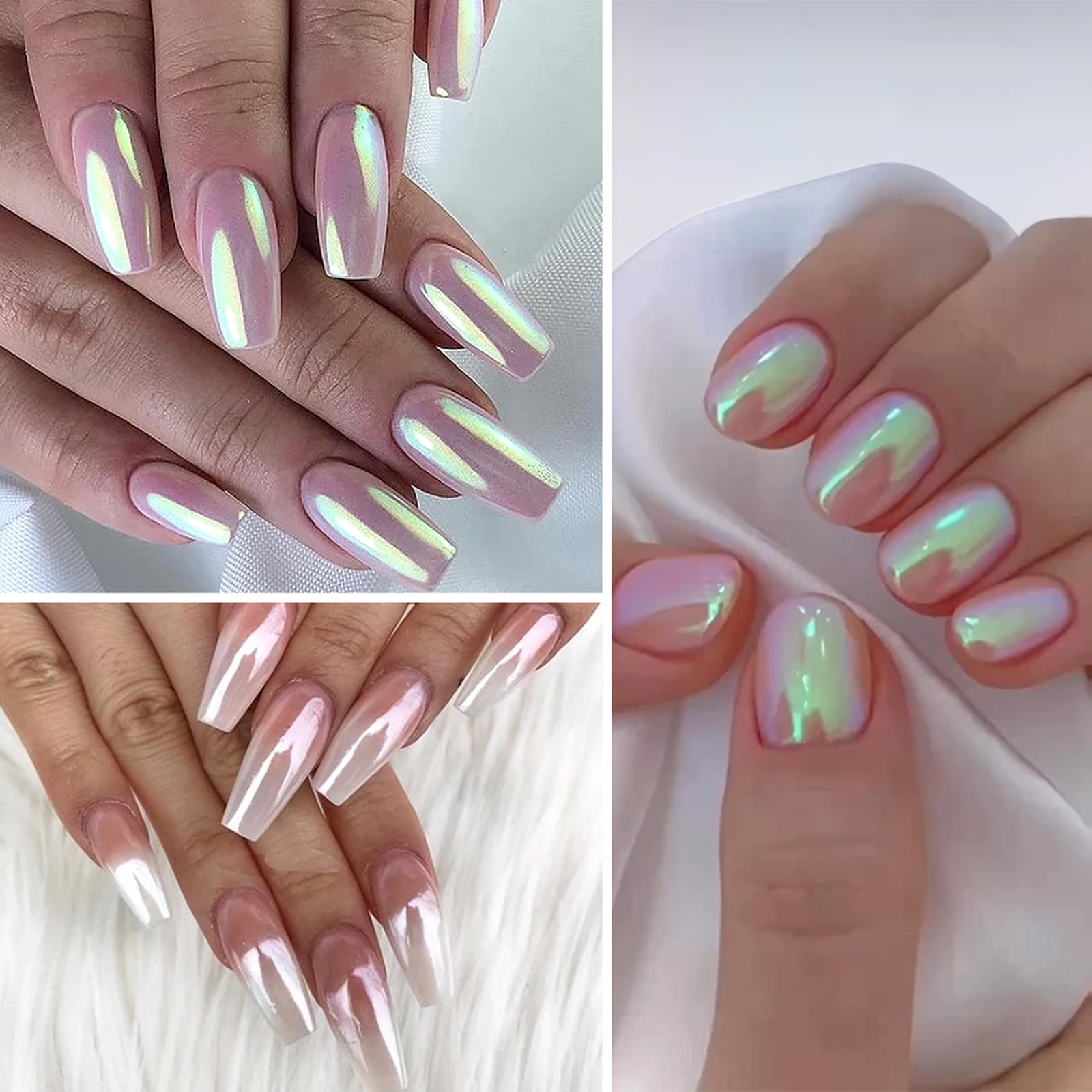 Chrome Nail Powder Aurora Ice Shimmer Chrome Pigment Powder 4 szt. Crome Powder Nail Art Nail Art Design