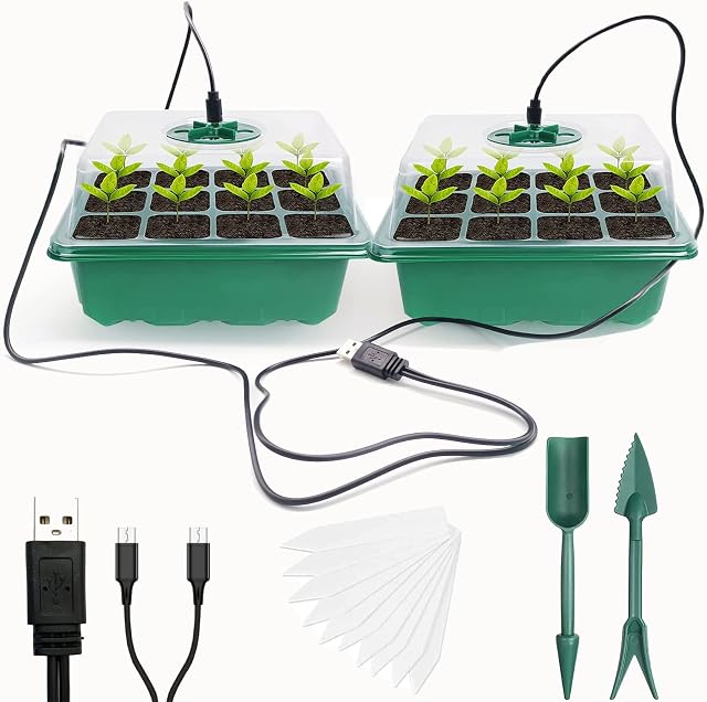 VDYXEW 2 Pack Propagator with Lights, Seed Trays, Seed trays with lids, Mini Greenhouse Propagator kit for Germination Growing