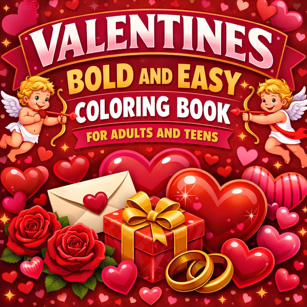 Valentine's Day Bold and Easy Coloring Book for Adults and Teens: Stress Relief Heart Patterns, Love Themed Pages