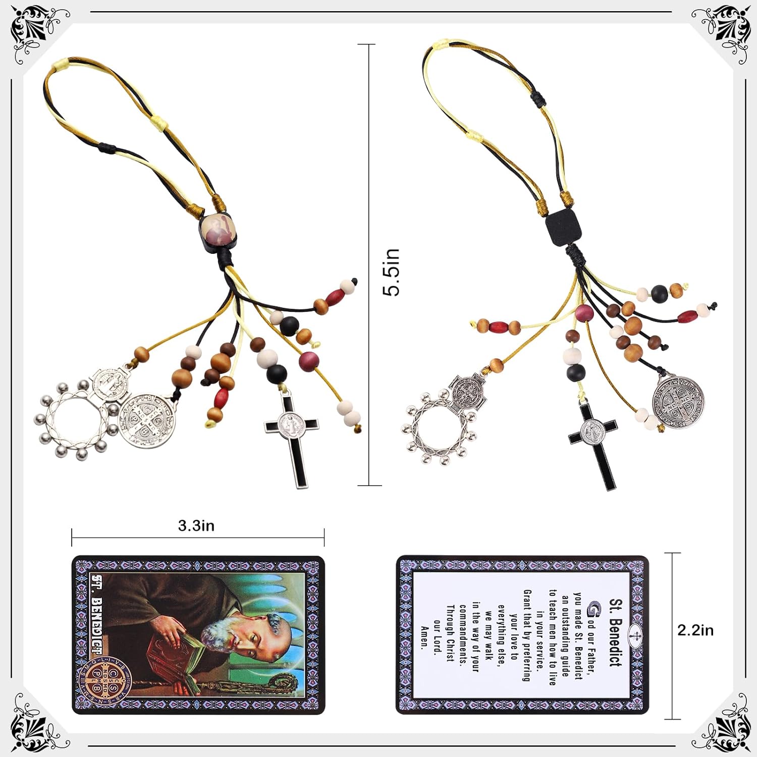 St Benedict Medals with Rosary Ring for Door with Prayer Cards,Finger Rosary Crucifix Catholic Gift Set for New Home Door Hanger Decor,Medalla De San Benito Pocket Rosary,Escapularios Catolicos - Image 2