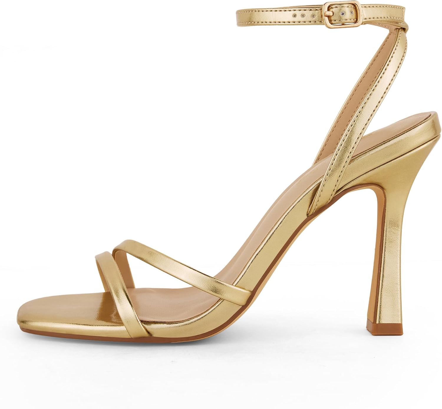 Elisabet Tang Women’s Strappy High Heel Sandals 4.1 Inch Stiletto – Square Open Toe Ankle Strap Buckle Dress Heels for Party, Prom, Dating, Wedding
