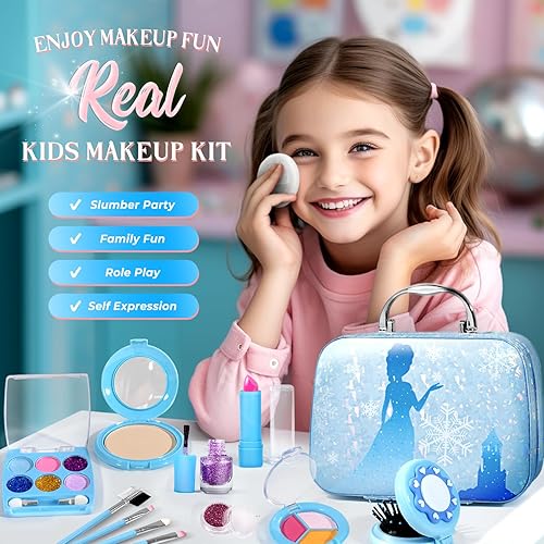 Miniatura 7 de INNOCHEER Kit de maquillaje infantil para niñas, juego de maquillaje congelado para niñas, kit de maquillaje lavable real para niñas, regalos de