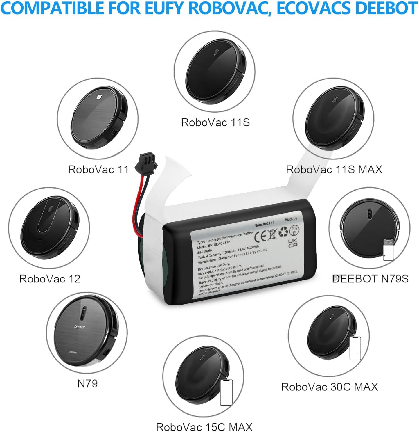 3200mAh Replacement Battery Compatible with eufy RoboVac 11 11C 11S Plus 11S MAX 12 30C 30 25C 15C 15T Hybrid G30 Edge R500 R450 & Ecovacs Deebot N79 N79S N95 DN622 661 Vacuums