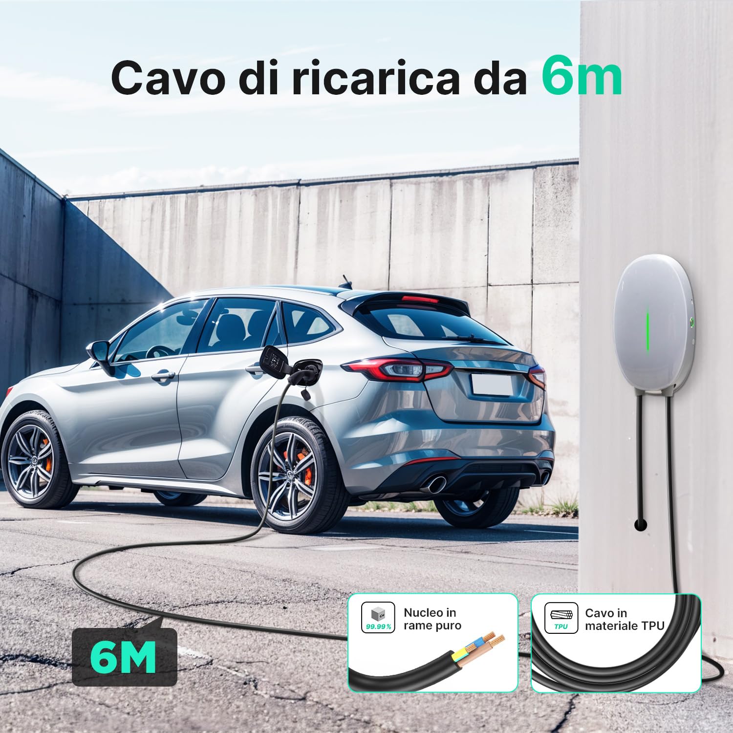 Wallbox 7,4kW Tipo 2 con APP Controllo, Stazione di Ricarica per Veicoli Elettrici, Supporta la Connettività Standard Bluetooth, Caricatore Monofase IEC 62196-2, Cavo 32A 6M