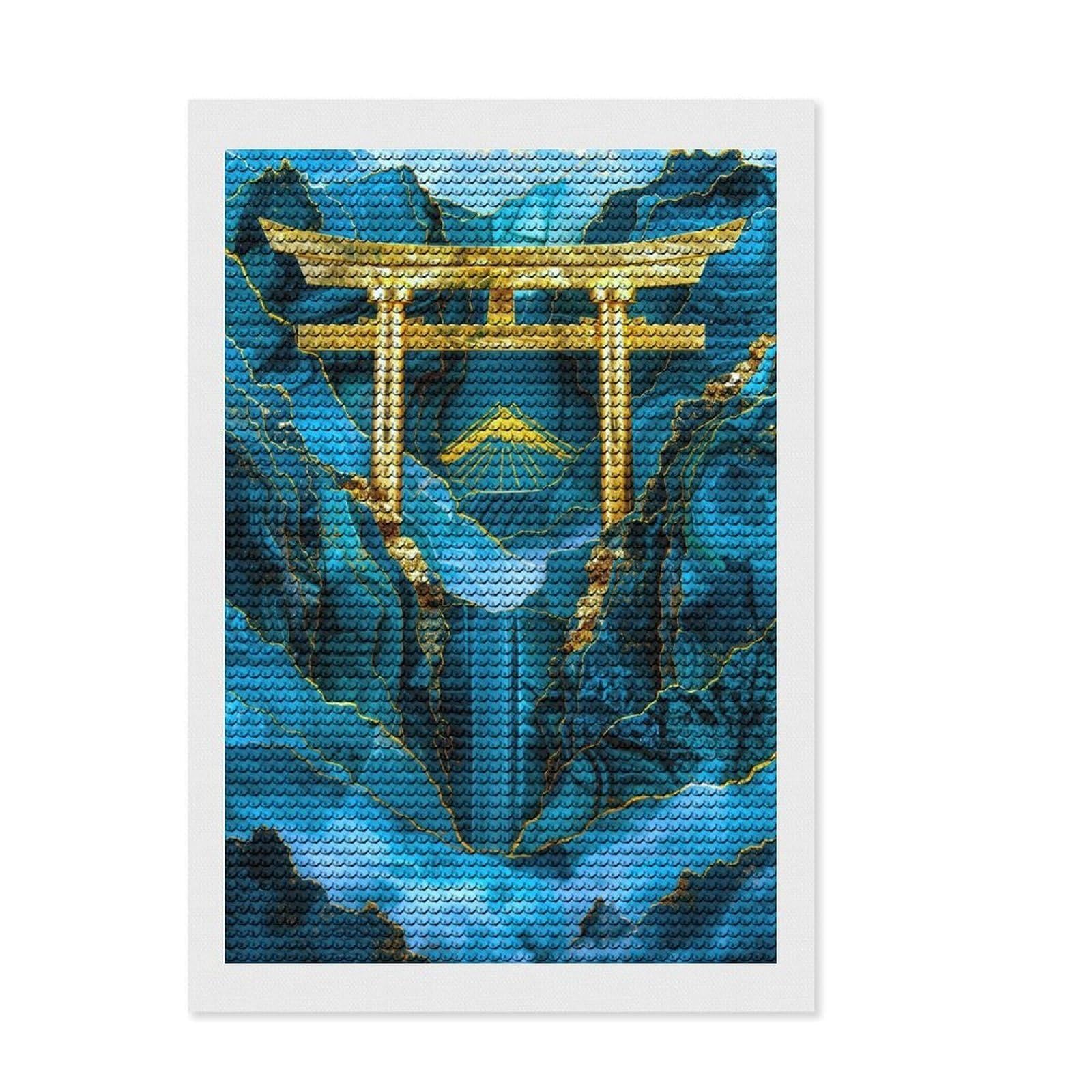 Junmoney Jade Mountain Torii Gate Diamond Art Kit 8"x12", Easy to Follow Symbols, Mindful Craft Activity, Bedroom Decor, Christmas Gift