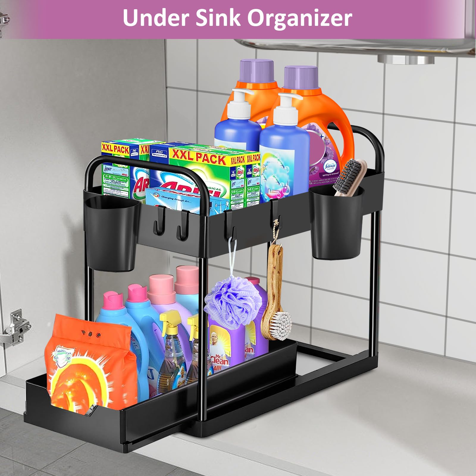 Cinnani 2er Set Unter-Waschbecken-Regale Mit Haken - Schubladen-Organizer Für Küche & Bad