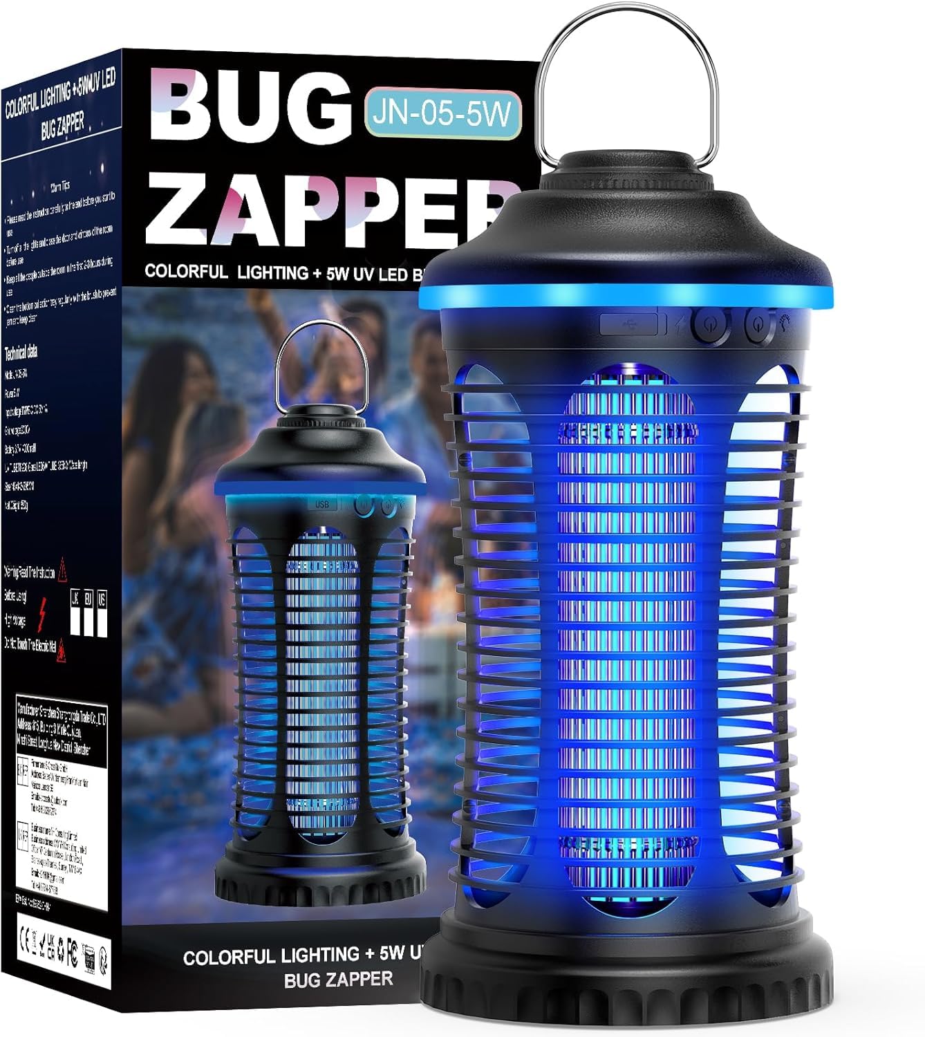Insektenvernichter Elektrischer, 2 IN 1 Insektenfalle, 2000V Mückenlampe Elektrische Fliegenfalle mit LED-Licht, 4000 mAh Tragbarer USB-Anschluss Mückenfalle, Geeignet für Drinnen und Draußen