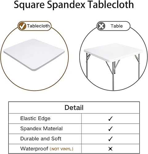 Miniatura 2 de NEWISHER Mantel cuadrado ajustable para mesa de cóctel, color blanco, de elastano, elástico, 34 x 34 pulgadas