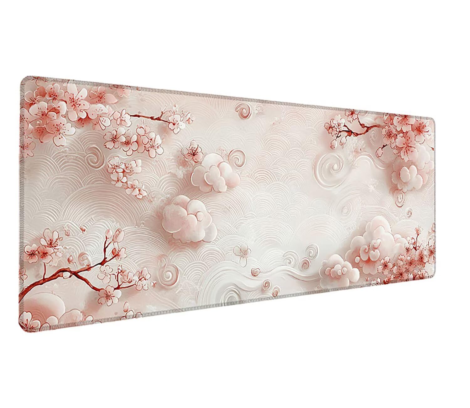 Podkładka pod mysz do gier XXL z białym kwiatem, podkładka pod mysz XXL 1400 x 600 x 3 mm, podkładka pod mysz matowa, bardzo duża tkanina na biurko dla graczy, antypoślizgowa podstawa, dla graczy