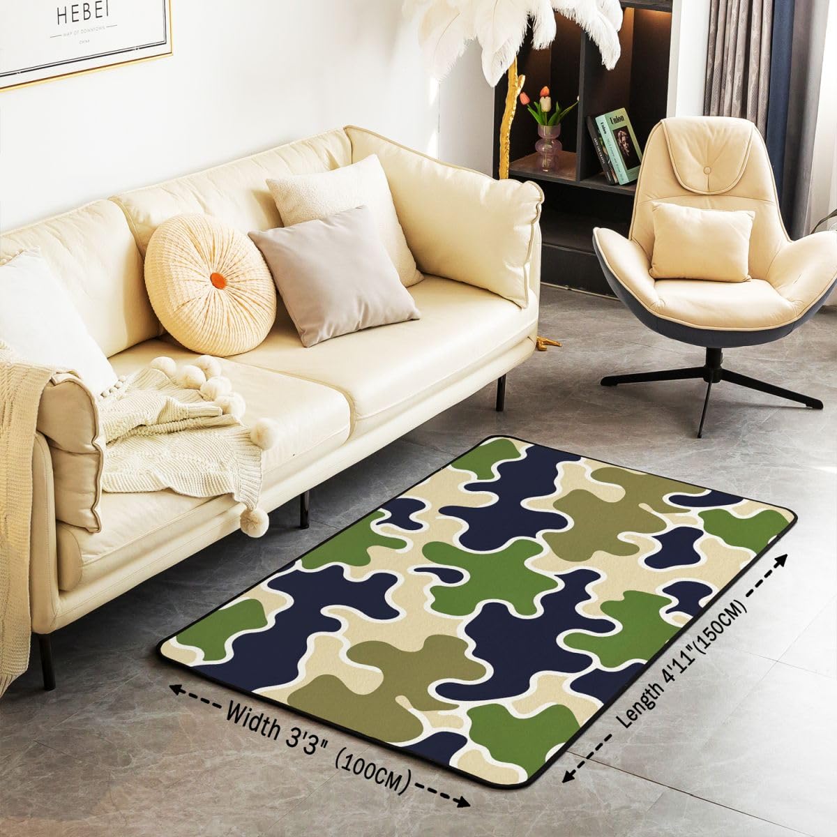 Tapis De Salon 150x200cm Camouflage Tapis Chambre Militaire Style Moderne Doux Lavable Camo Cabine Chasse Idéal pour Salon Et Chambre Vert Jaune Antidérapant