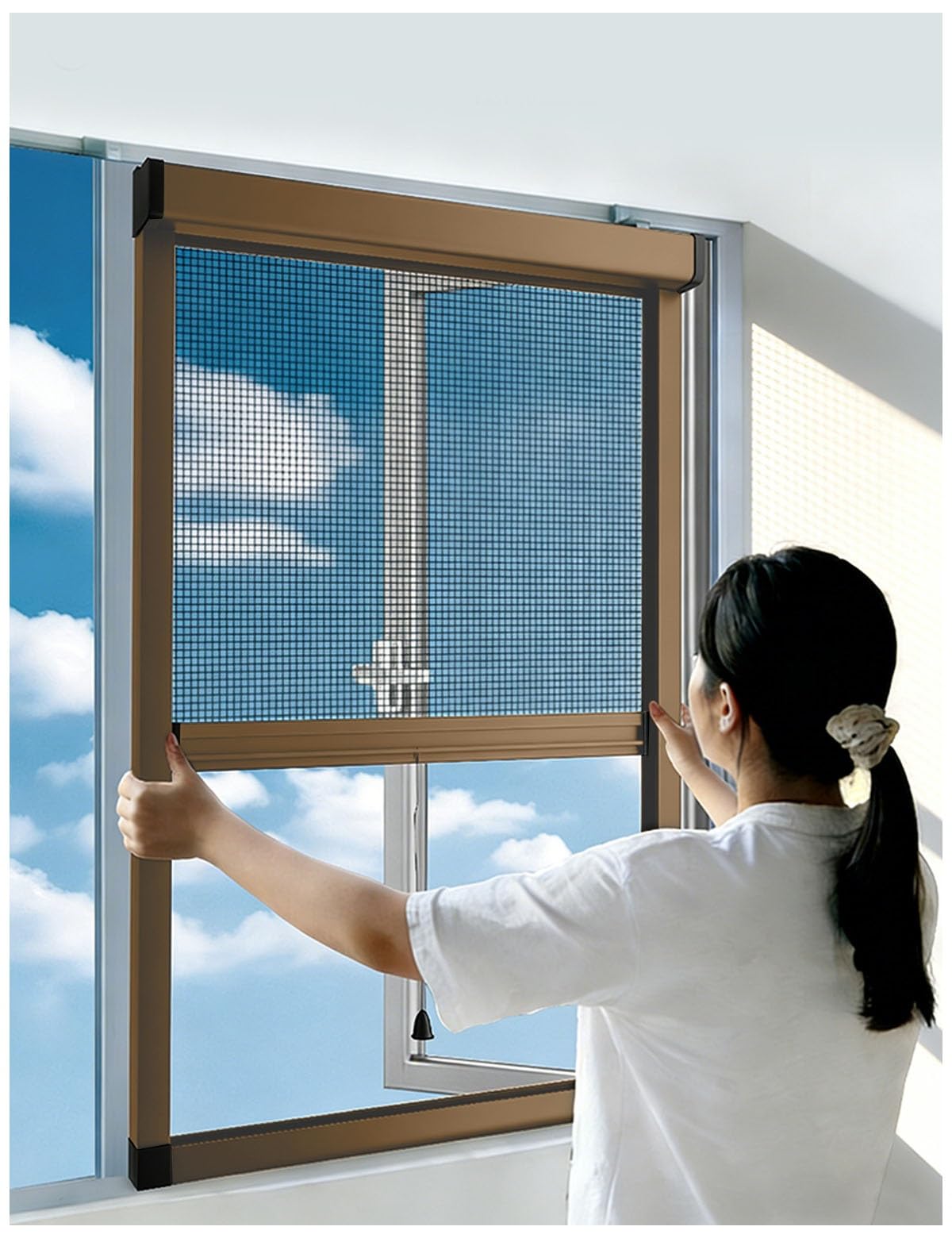 Fly Screens For Windows - Roller Window Netting for Insects, Mosquito Net Window Fly Screen Roller - Blind Fly Screen Retractable, Concealed Bug/Fly Netfor Windows Customised Top-and-Bottom Sliding