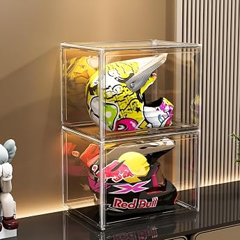GUDEMAY XL Transparent Stackable Storage Boxes with Magnetic Closure - Dustproof Storage Acrylic Display Case for Helmets Figures Books Cosmetics Shoes and Handbags Set of 1