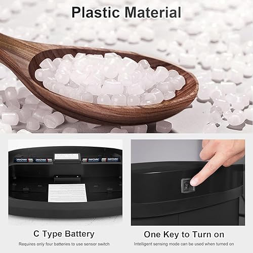 Vista 27 de Bote de basura para cocina de 13 galones (50 litros) con tapa, sensor automático, sin tocar, acero inoxidable, para baño, dormitorio, oficina