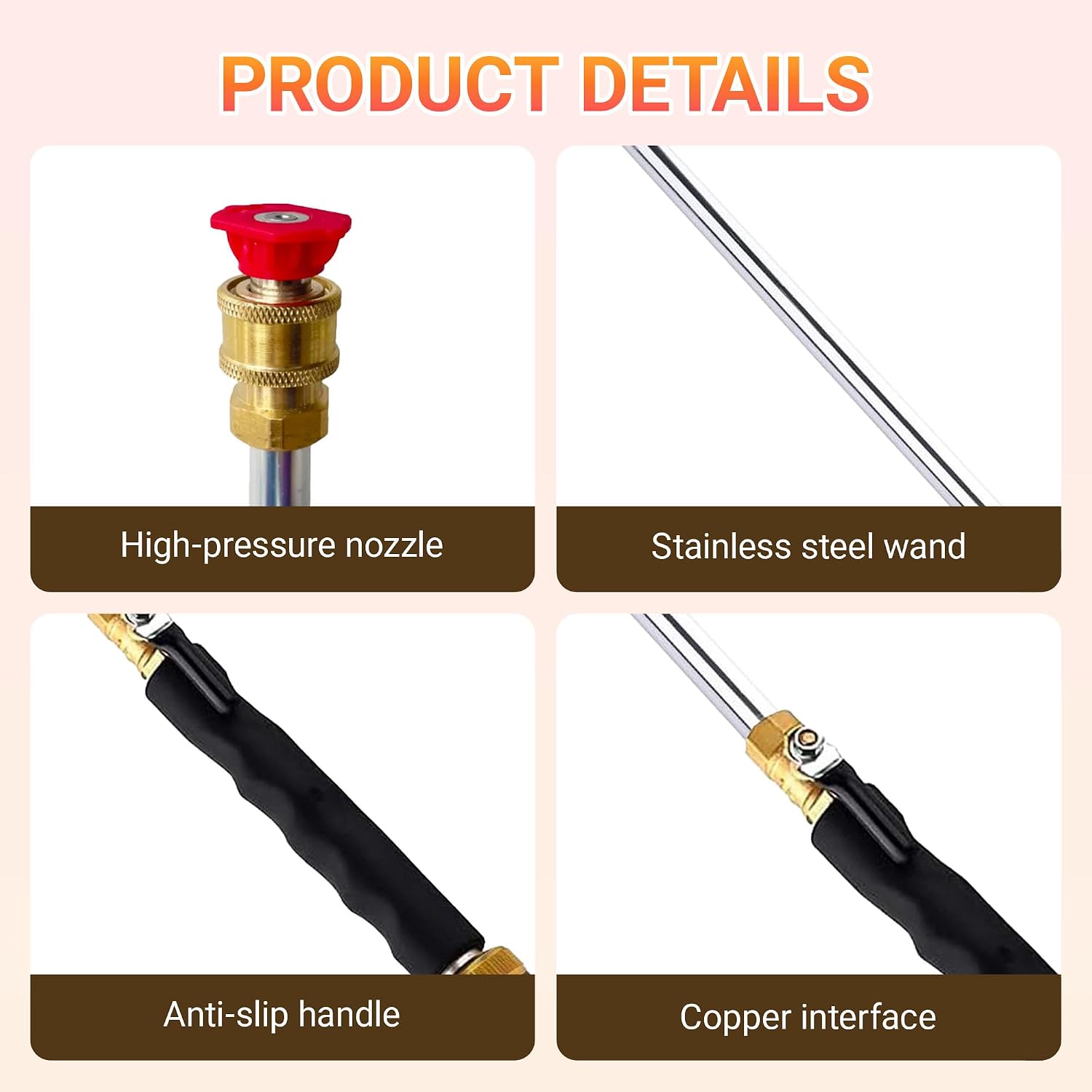 Upgraded Jet Nozzle Power Washer for Garden Hose, 2026 Pressure Washer Wand with 3 High-Pressure Nozzles for Car Washing Patio Garden Outdoor Cleaning (Gray)