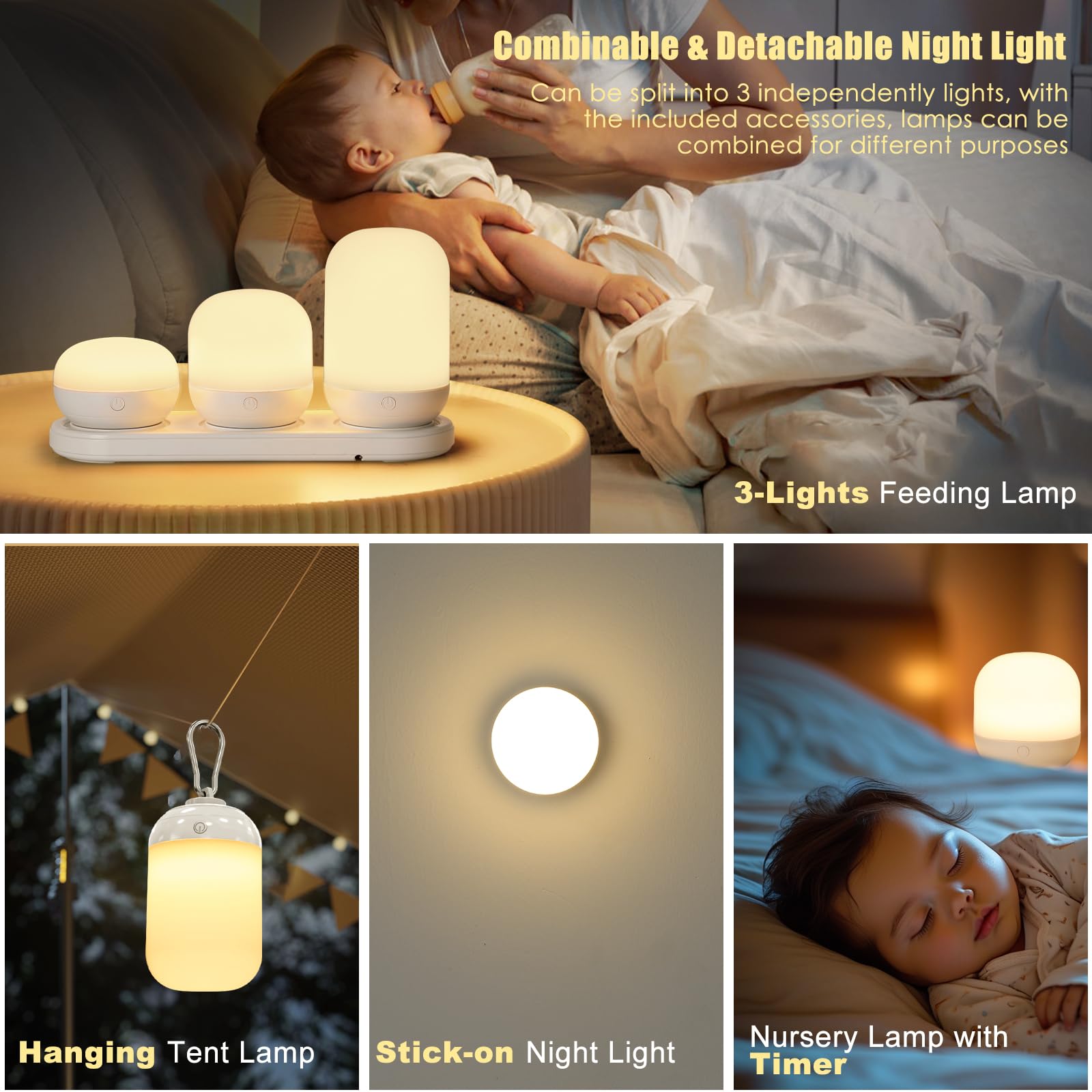 Benaep LED Night Light, Night Light for Kids,USB Rechargeable Night Lights,17 RGB Colors, 10 Levels Brightness Dimmable - Image 4