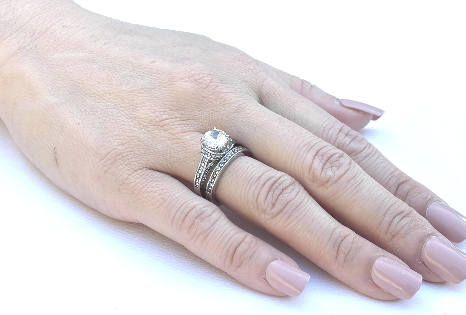 Lanyjewelry 1 Carat CZ Womens Stainless Steel Wedding Bridal Anniversary Promise Ring Set