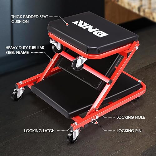 Miniatura 119 de DNA MOTORING TOOLS-00186 - Asiento plegable 2 en 1 de 40 pulgadas, 6 ruedas de 2 pulgadas, capacidad de peso de 330.7 lbs, color rojo