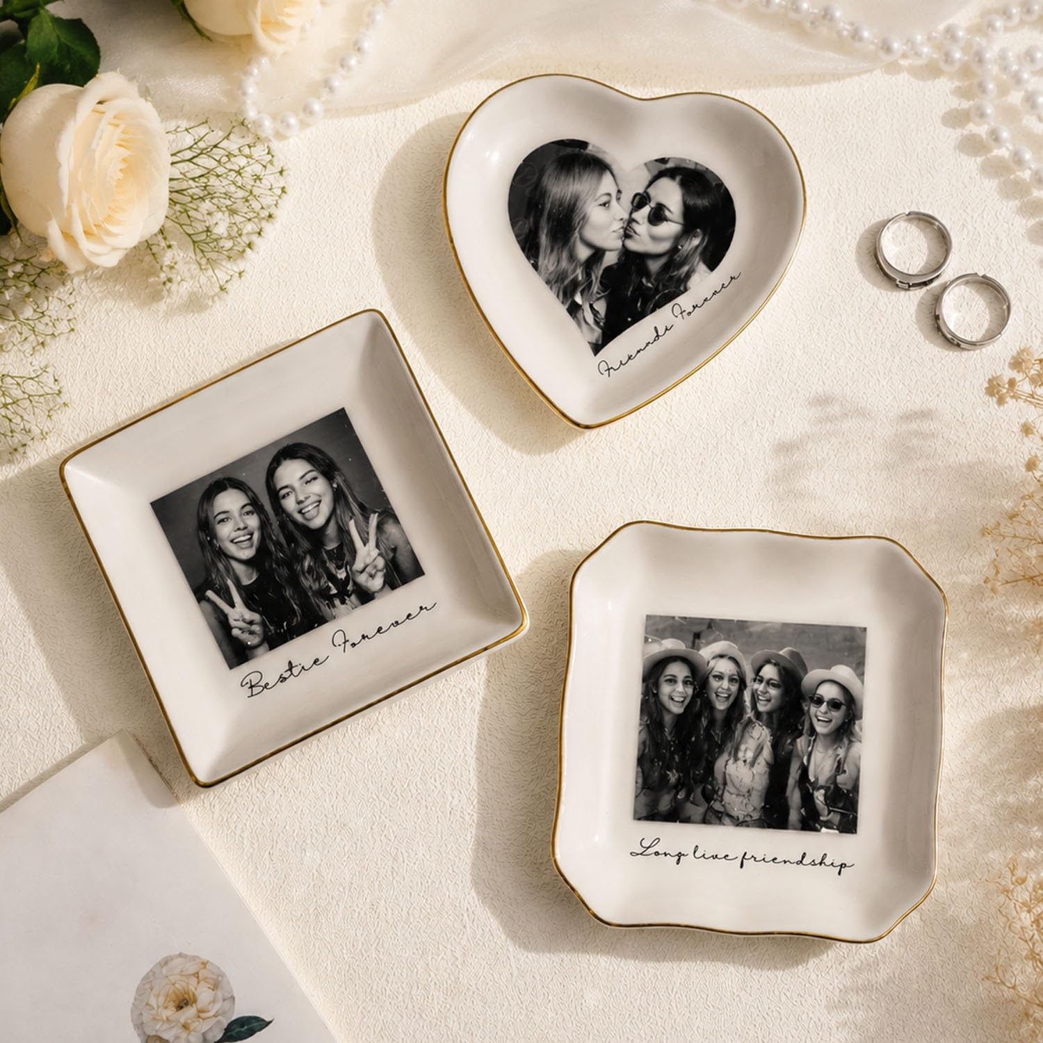 Personalized Wedding Photo Ring Dish, Custom Bridesmaid Proposal Jewelry Tray, Ceramic Picture Trinket Bowl, Keepsake Engagement Plate, Bridal Shower Party Favor Gift For Women