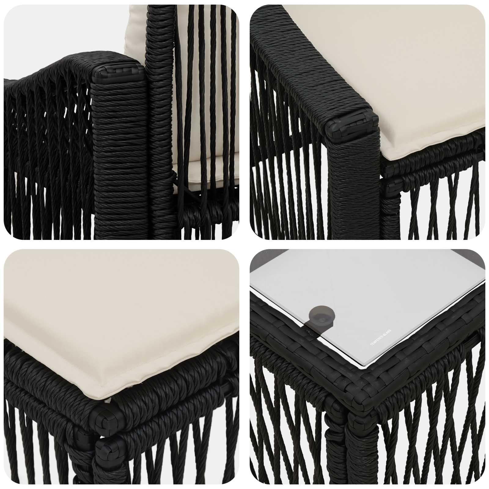 Set di divani da giardino in polyrattan da 12 pezzi, colore nero | Salotto angolare modulare per terrazza e giardino con 11 posti e fodere lavabili.