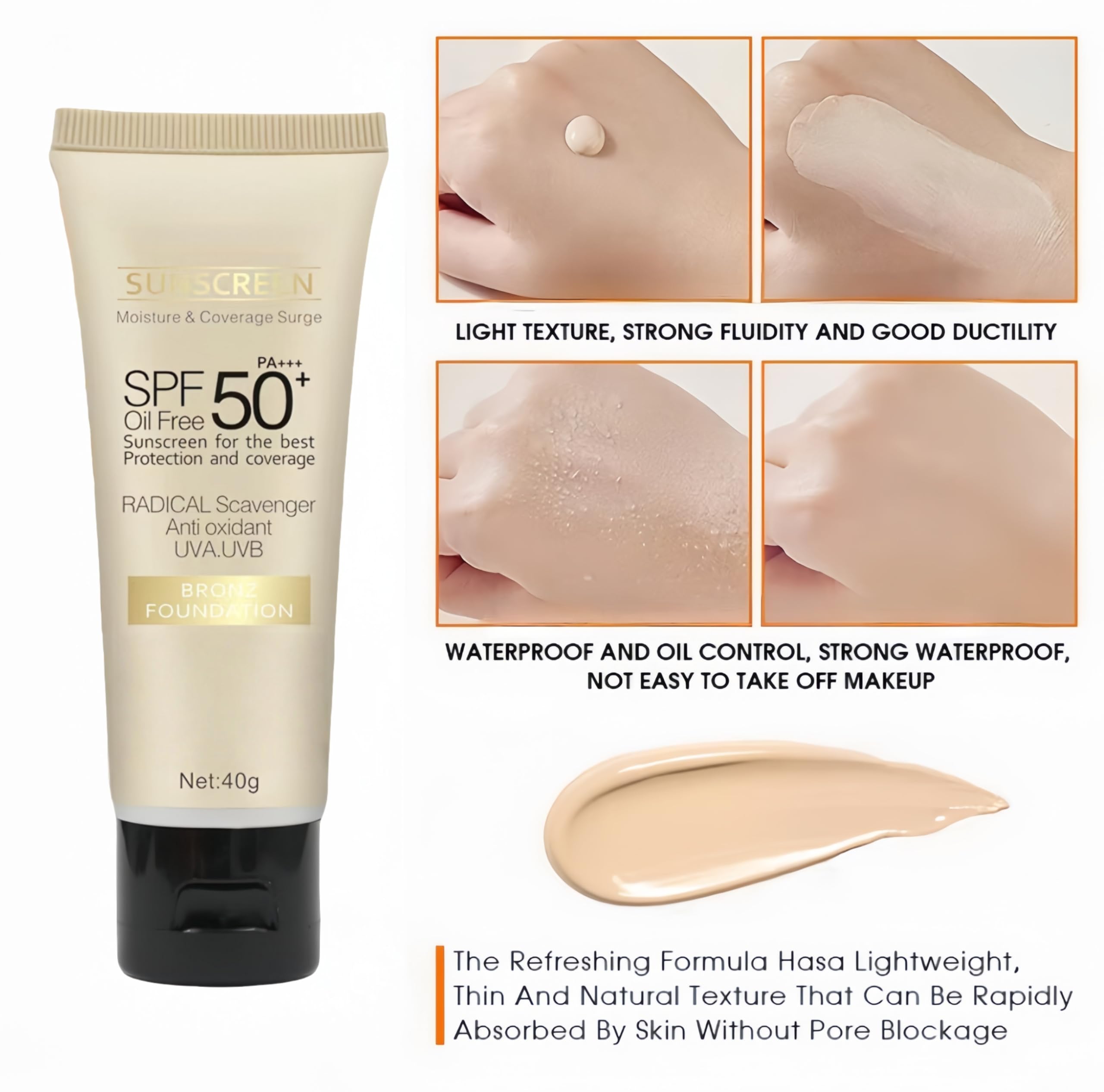 Tinted Sunscreen SPF 50,Face Sun Cream SPF 50 for Daily Makeup,Sun Screen SPF50 for Face,Broad Spectrum Sun Protection with Sheer Coverage,Tinted SP/F Fa/ce Moisturiser,Non-Greasy for Daily Wear - Image 3