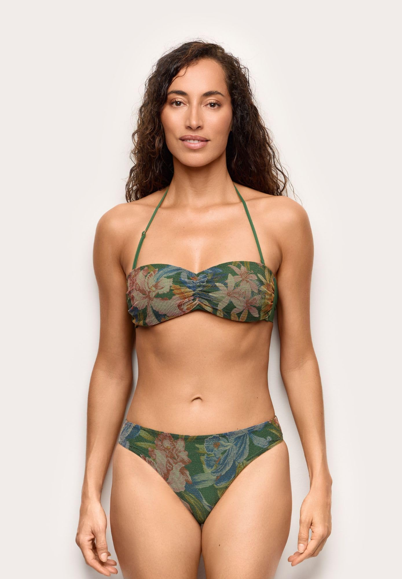 YAMAMAY - Bikini partie haute bande sans armature, rembourrage amovible, femme, marigold, vert foncé, imprimé floral