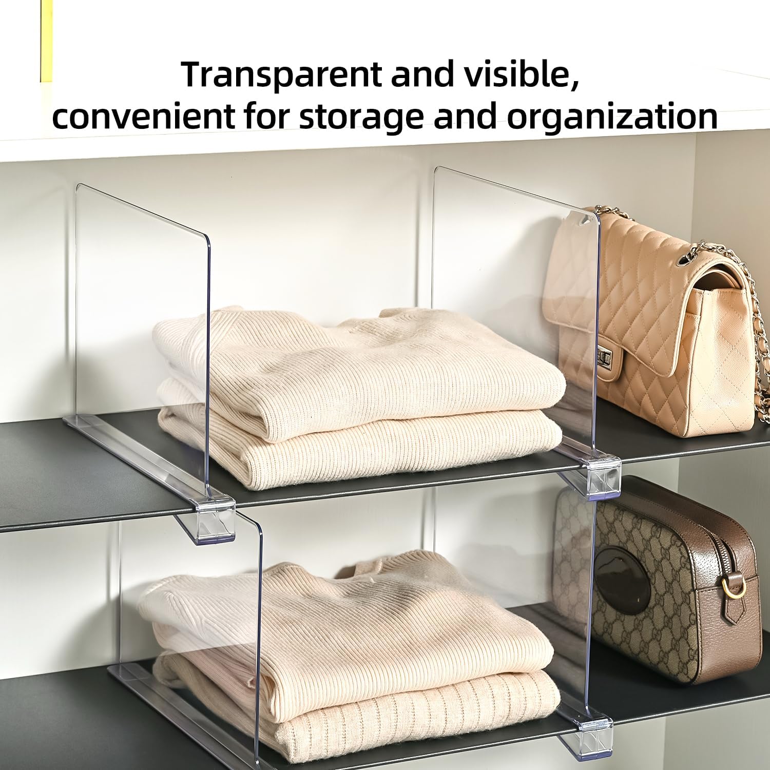 Shelf Dividers for Closet Organization,Clear Plastic Closet Shelf Dividers,Upgrade Height for Vertical Space,Shelf Organizer for Bags,Jeans, Shirts (8" Tall x 11" Deep-6pcs)