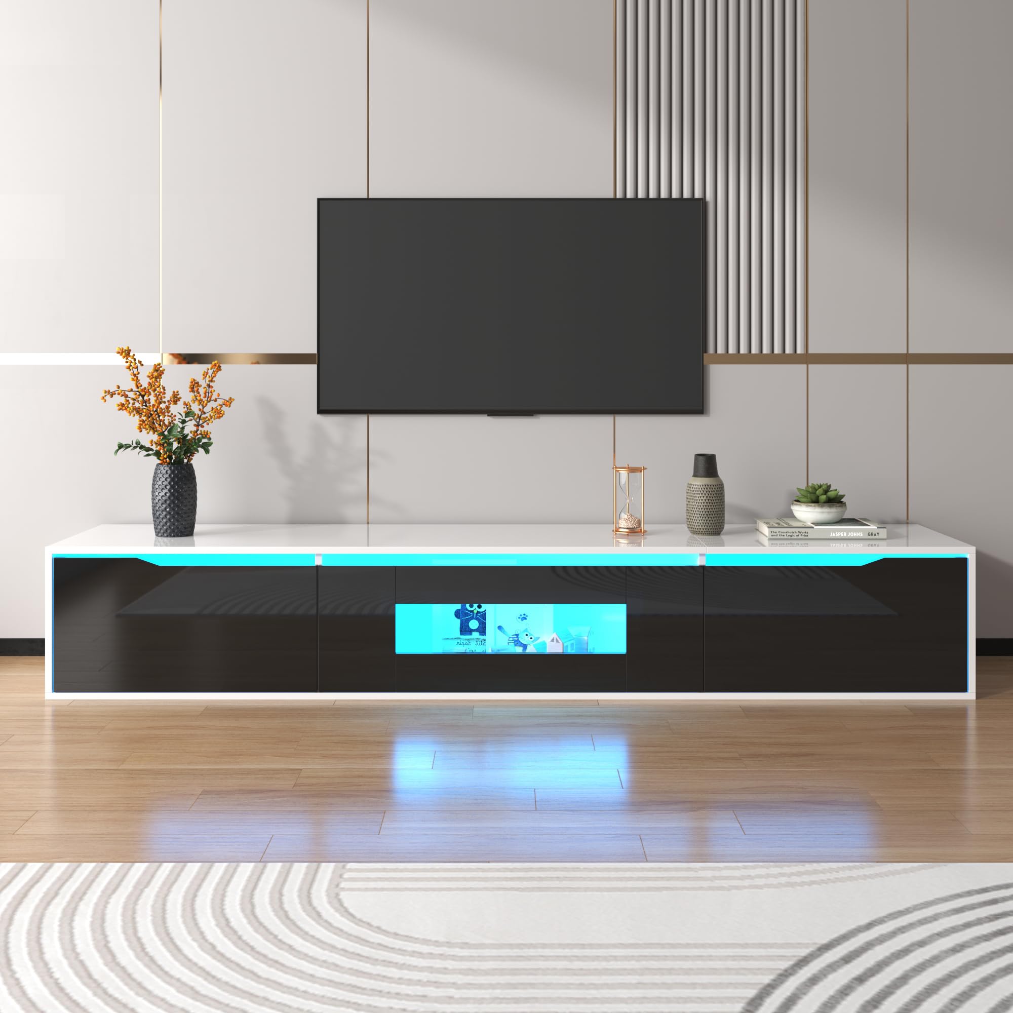 BTM TV Cabinet, TV Stand Cabinet, High-gloss TV Unit with 4 LED lighting Modes & 16 Colors, Wall Mounted/Floor Mounted, 180 * 35 * 30 cm — image 1