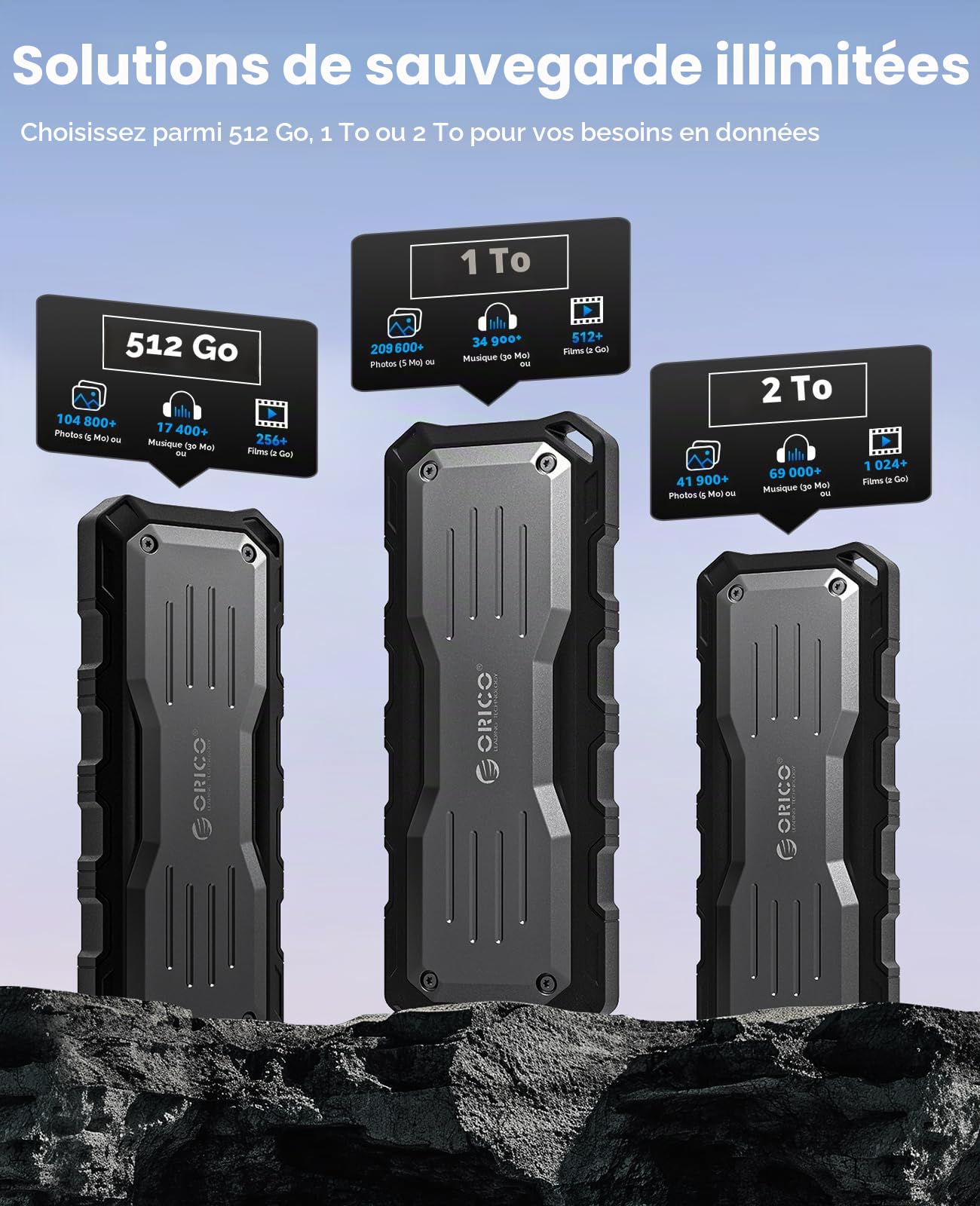 ORICO Extreme Portable SSD 512 Go, USB 3.2 Gen 2x2 Disque Dur Externe Robuste, 2000MB/s en Lecture, 1800MB/s en Écriture, 20Gbps, Idéal pour Les Éditeurs en Extérieur - O20
