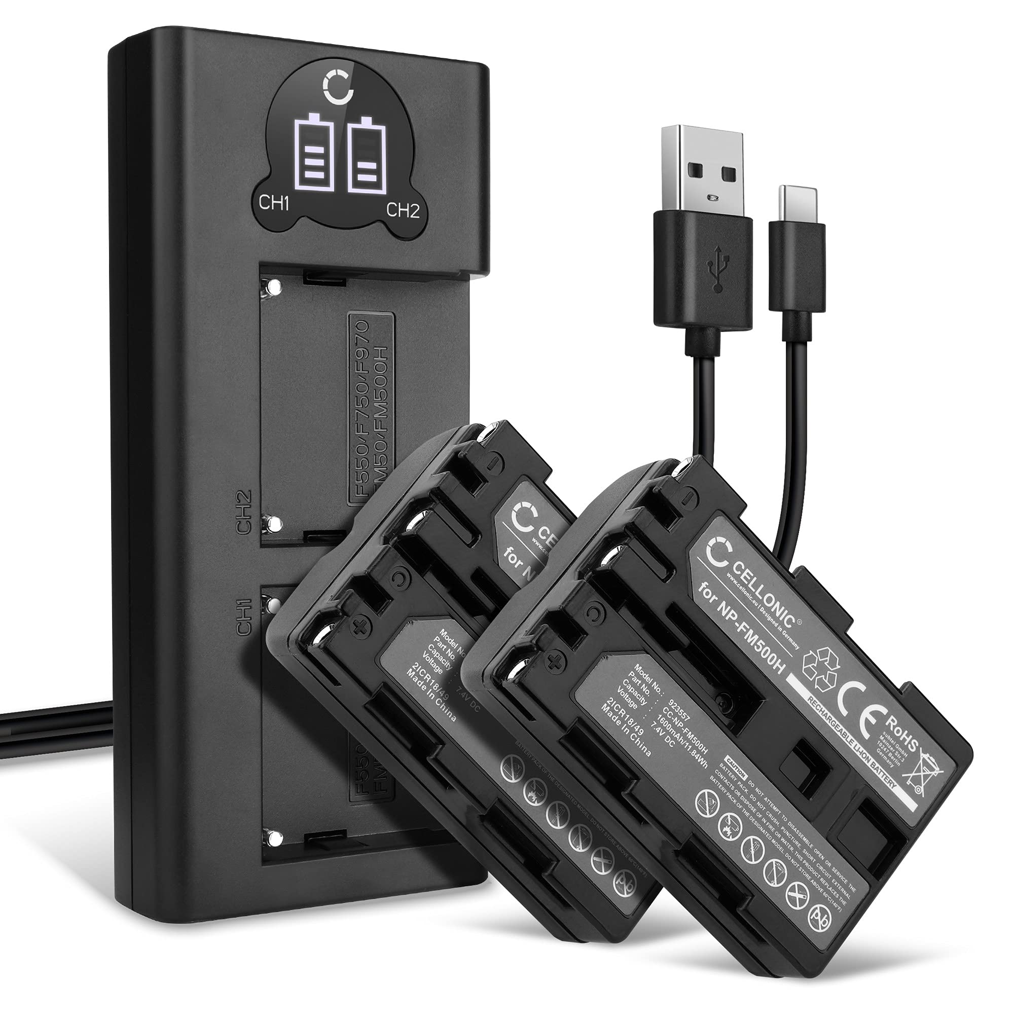 2x CELLONIC® Batterij Compatibel Met Sony A7 II A77 II A99 II Alpha A57 A58 A65 A68 A200 A300 A450 A500 A550 A580 A700 A850 A900 SLT-A58 DSLR-A350 ILCA-, NP-FM500H 1600mAh Vervangende - View #2
