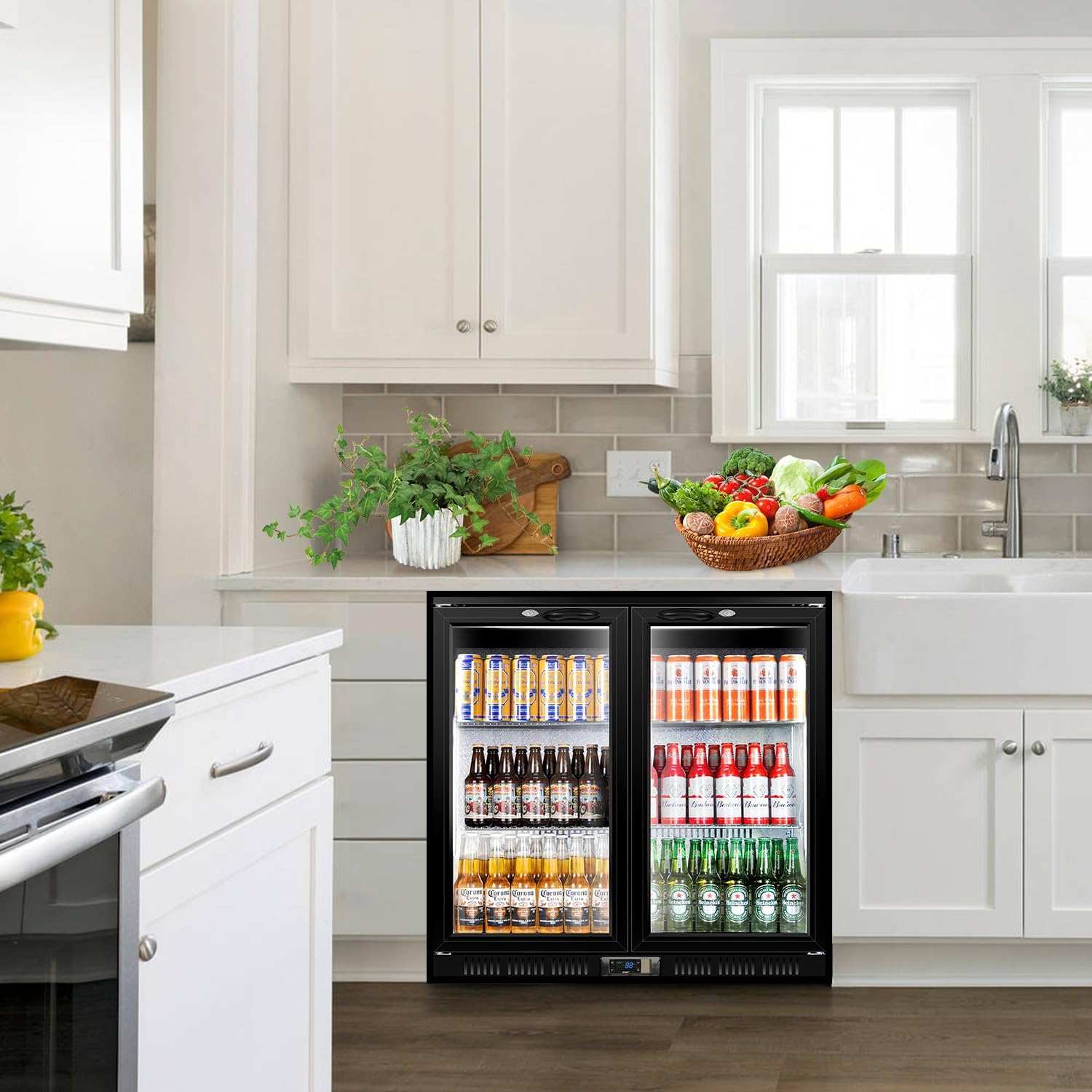 Tylza Back Bar Cooler With 2 Glass Doors, 200L Under Counter Back Bar Refrigerator with LED Lighting, Safety Locks, Counter Height Bar Beverage Cooler for Beer, Soda Drinks, Wine, Black 200L Back Bar Cooler Black(Double Door) image 9 of 9 B0DT4TTDGF