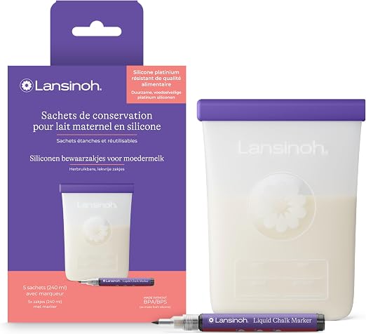 Lansinoh Poches de Conservation en Silicone Platine Réutilisables (Lot de 5)
