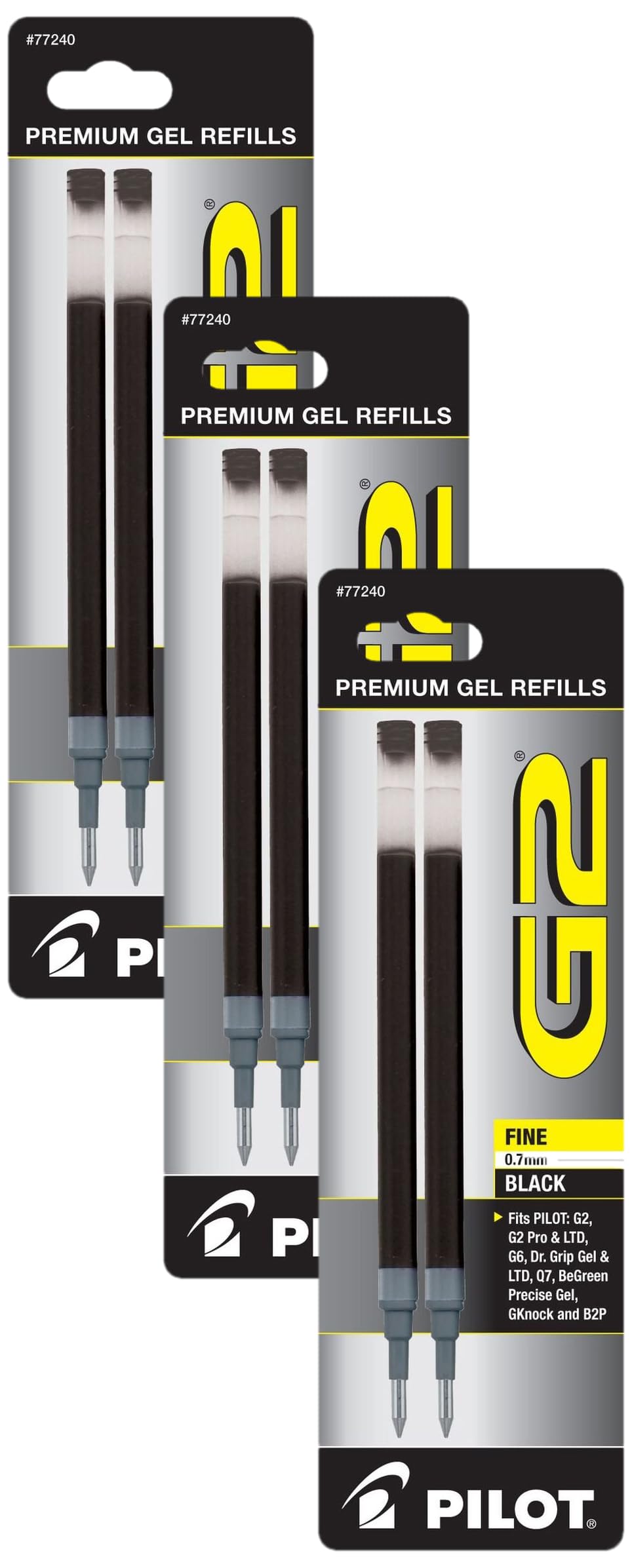 PILOTG2 Gel Ink Refills, Fine Point 0.7 mm, Black, Pack of 6